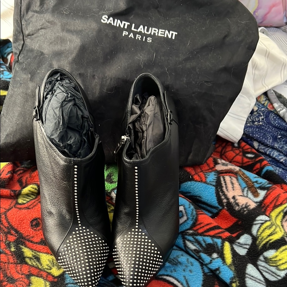 Saint Laurent Black Studded Ankle Boots